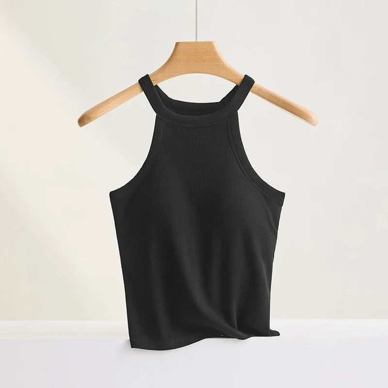 Women Halter Neck Camisole Top With Builtin Bra Slim Fit Sling 9