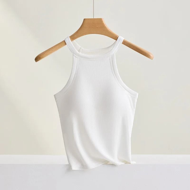 Women Halter Neck Camisole Top With Builtin Bra Slim Fit Sling 7