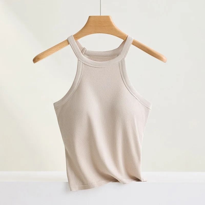 Women Halter Neck Camisole Top With Builtin Bra Slim Fit Sling 8