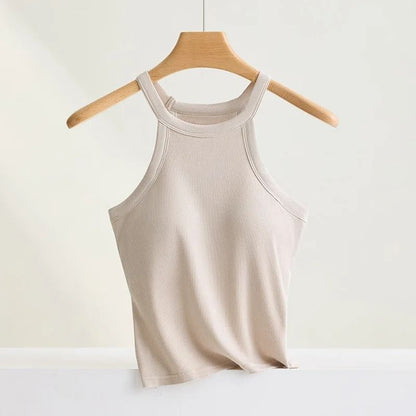 Women Halter Neck Camisole Top With Builtin Bra Slim Fit Sling 8