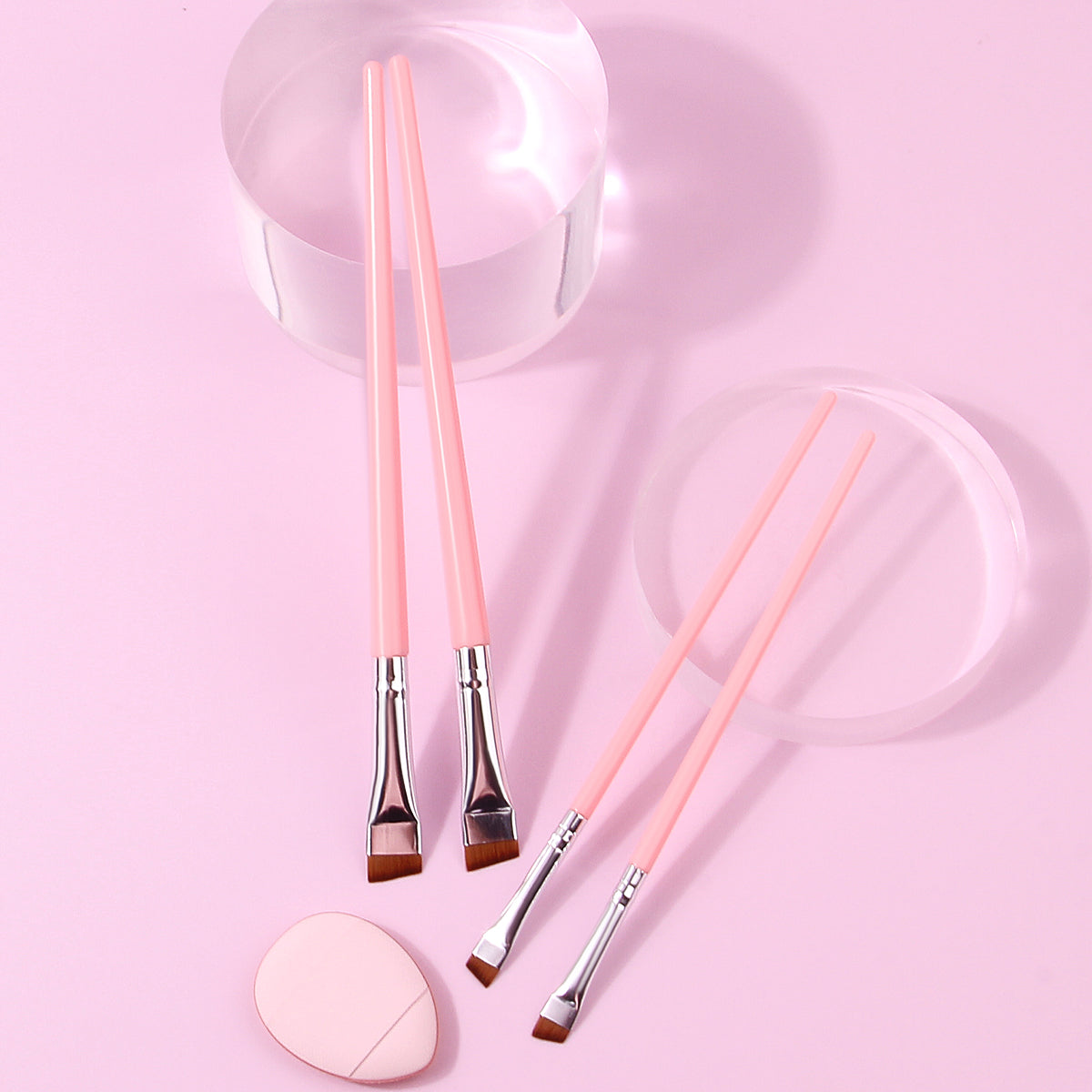 Beginner Friendly Makeup Tool Set, 4 Ultra Thin Knife Edge Eyeliner Brushes, Fine Detail Brush, Powder Puff