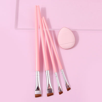 Beginner Friendly Makeup Tool Set, 4 Ultra Thin Knife Edge Eyeliner Brushes, Fine Detail Brush, Powder Puff