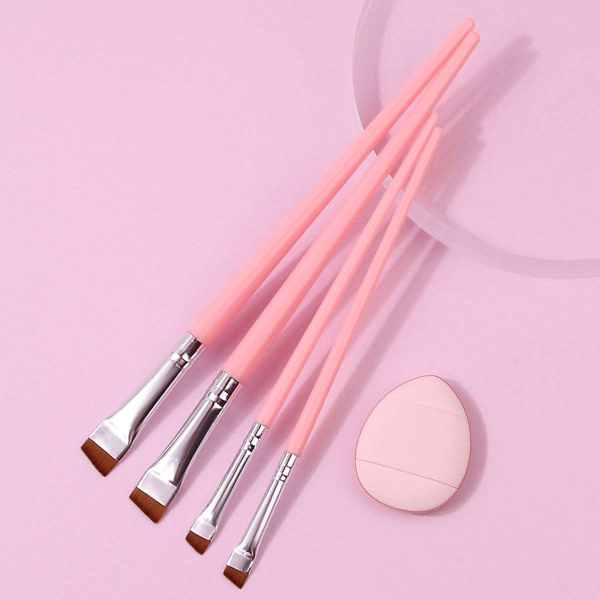 Beginner Friendly Makeup Tool Set, 4 Ultra Thin Knife Edge Eyeliner Brushes, Fine Detail Brush, Powder Puff