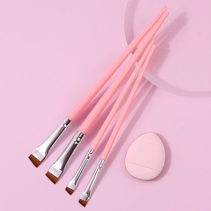 Beginner Friendly Makeup Tool Set, 4 Ultra Thin Knife Edge Eyeliner Brushes, Fine Detail Brush, Powder Puff