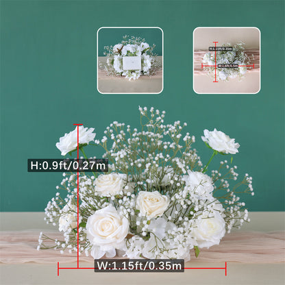 Elegant 2ft Tall White Rose Silk Flower Arrangement With Green Babys Breath Wedding Table Centerpie