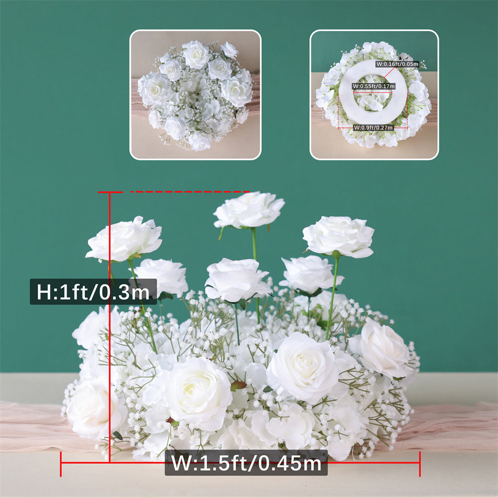 Elegant 2ft Tall White Rose Silk Flower Arrangement With Green Babys Breath Wedding Table Centerpie