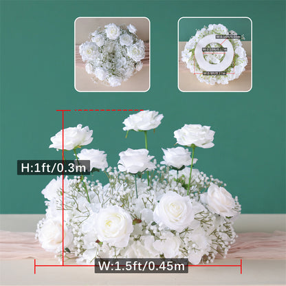 Elegant 2ft Tall White Rose Silk Flower Arrangement With Green Babys Breath Wedding Table Centerpie
