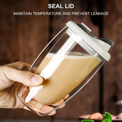 Insulated Glass Coffee Mug With Silicone Lid  15oz Double Wall Portable Cup 2