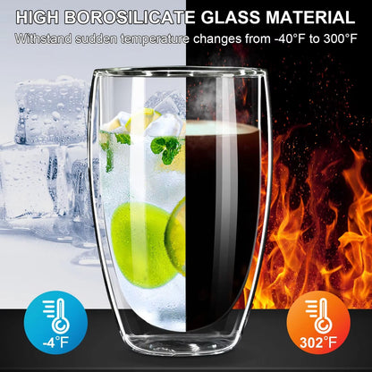 Insulated Glass Coffee Mug With Silicone Lid  15oz Double Wall Portable Cup 4