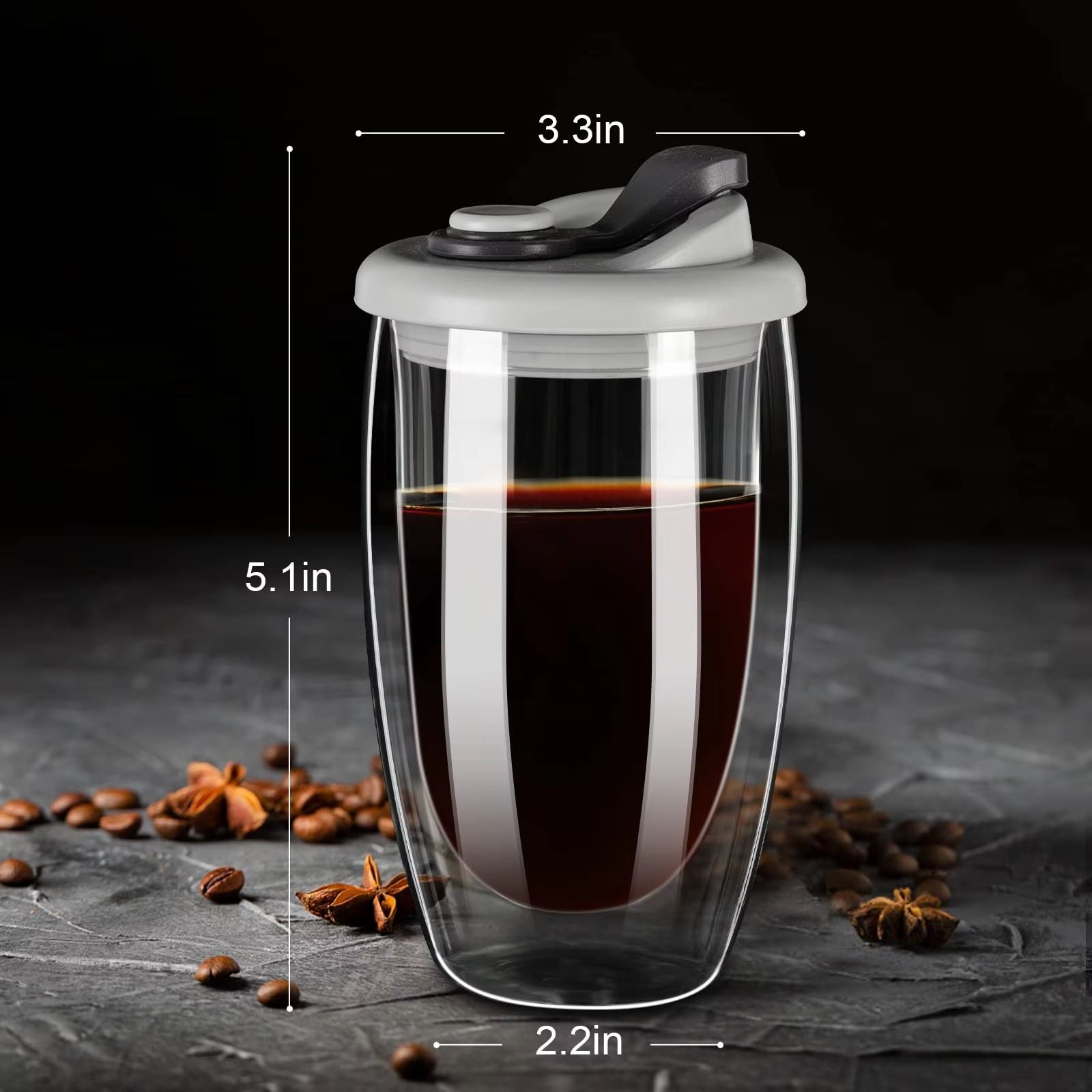 Insulated Glass Coffee Mug With Silicone Lid  15oz Double Wall Portable Cup 5