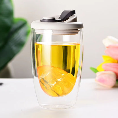 Insulated Glass Coffee Mug With Silicone Lid  15oz Double Wall Portable Cup 6