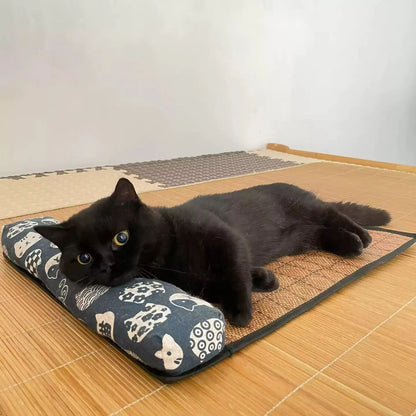 Natural Rattan Cooling Mat For Cats And Dogs  Breathable Summer Pet Bed Pad 2