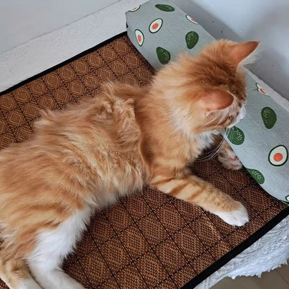 Natural Rattan Cooling Mat For Cats And Dogs  Breathable Summer Pet Bed Pad 4