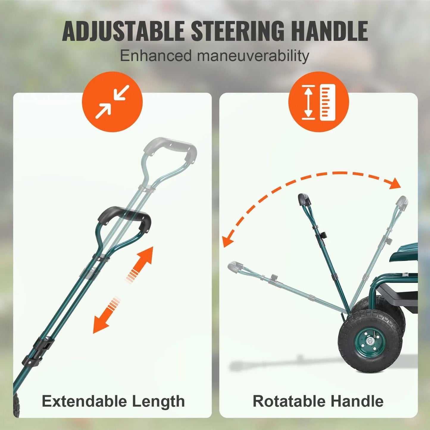 Rolling Garden Work Seat With Swivel Seat And Steering Handle 1