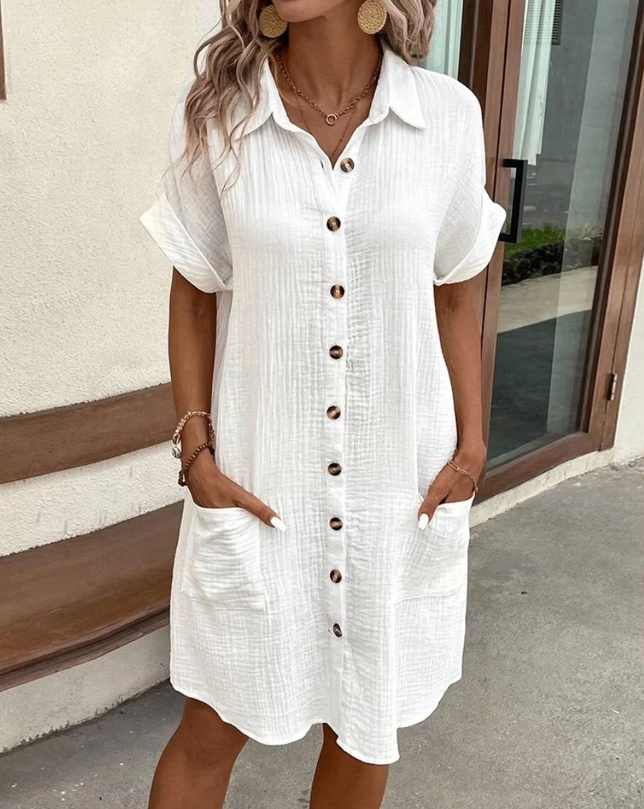 Vintage Cotton Linen Mini Dress  Casual VNeck Summer Outfit With ThreeQuarter Sleeves 5