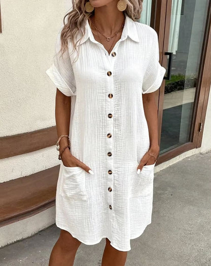 Vintage Cotton Linen Mini Dress  Casual VNeck Summer Outfit With ThreeQuarter Sleeves 5