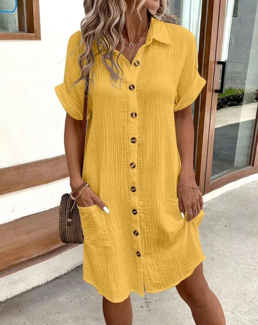 Vintage Cotton Linen Mini Dress  Casual VNeck Summer Outfit With ThreeQuarter Sleeves 3