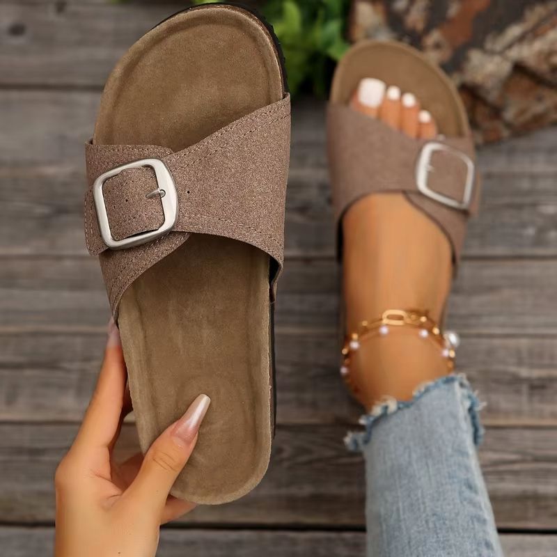Women's Flat Sandals – Non-Slip Summer Flip Flops with Buckle Strap