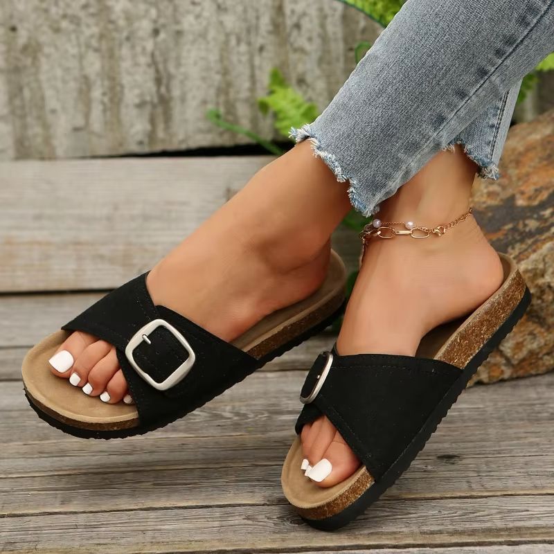 Womens Flat Sandals  NonSlip Summer Flip Flops With Buckle Strap Sizes 3543 4