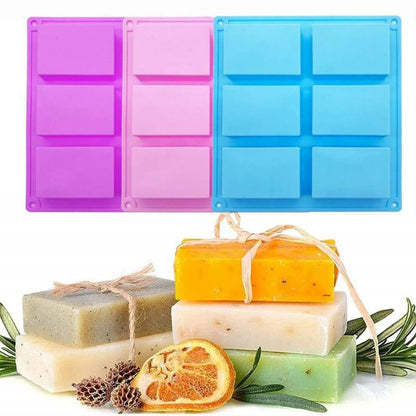 6 Cavities Silicone Soap Mold for DIY Soap Making, Rectangle Bakeware, Chocolate Mousse and Ice Cream Mould Tools