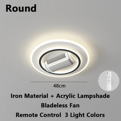 UltraQuiet Bladeless Cylinder Ceiling Fan  LED Light Kit Remote Control Modern Bedroom Decoration L