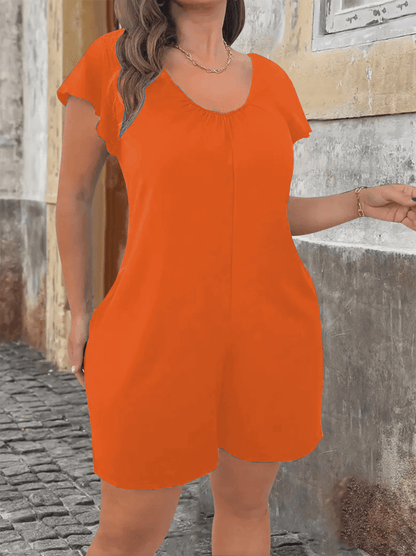 Plus Size V Neck Jumpsuit With Flounce Sleeves And Pockets Casual Chic Summer Outfit 3