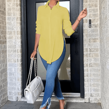 Elegant Asymmetrical Tunic Blouse for Women Long Sleeve Mid Length Top