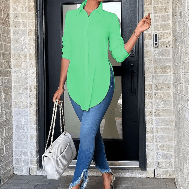 Elegant Asymmetrical Tunic Blouse For Women Long Sleeve Mid Length Top 1