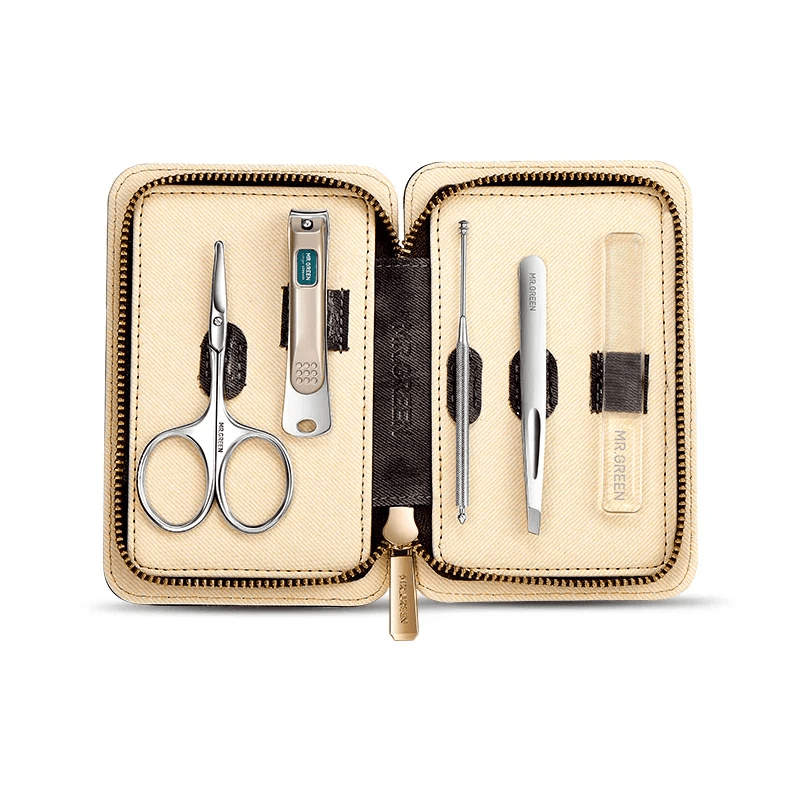 5 In 1 Manicure Set Simple  Practical Kit In Contrast Leather Case With Stainless Steel Nail Clippe