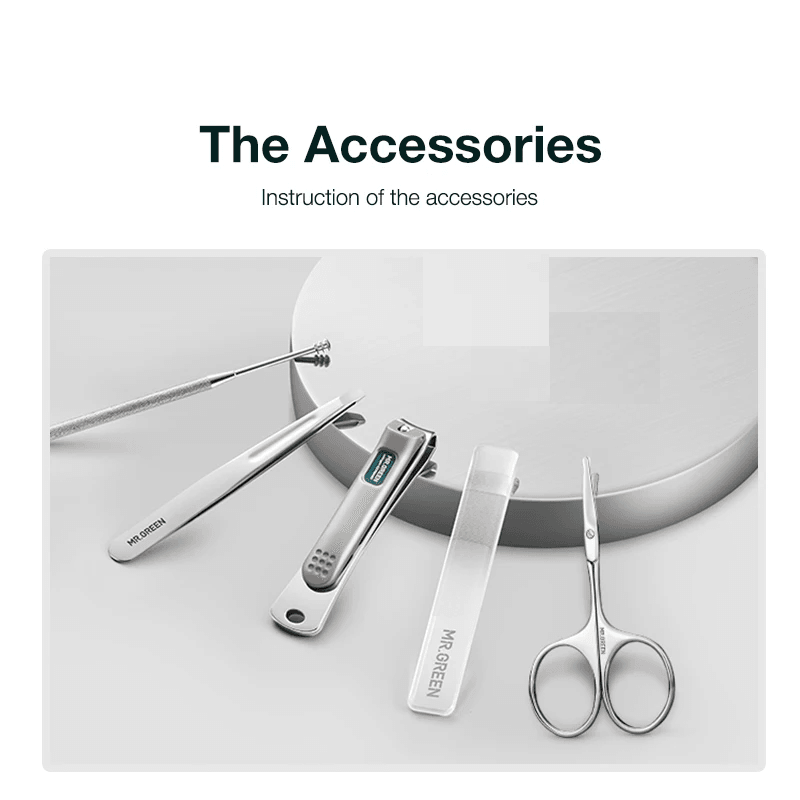 5 In 1 Manicure Set Simple  Practical Kit In Contrast Leather Case With Stainless Steel Nail Clippe