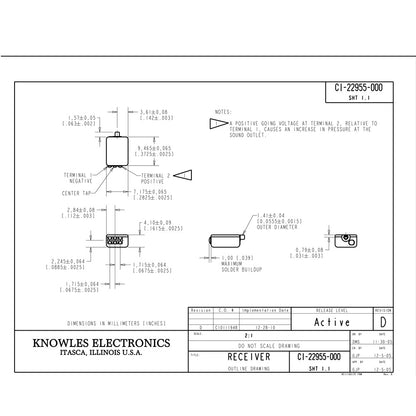 2PCS Knowles, CI-22955 Balanced Armature Bass Driver, Low Frequency Receiver for Powerful In-Ear Monitors