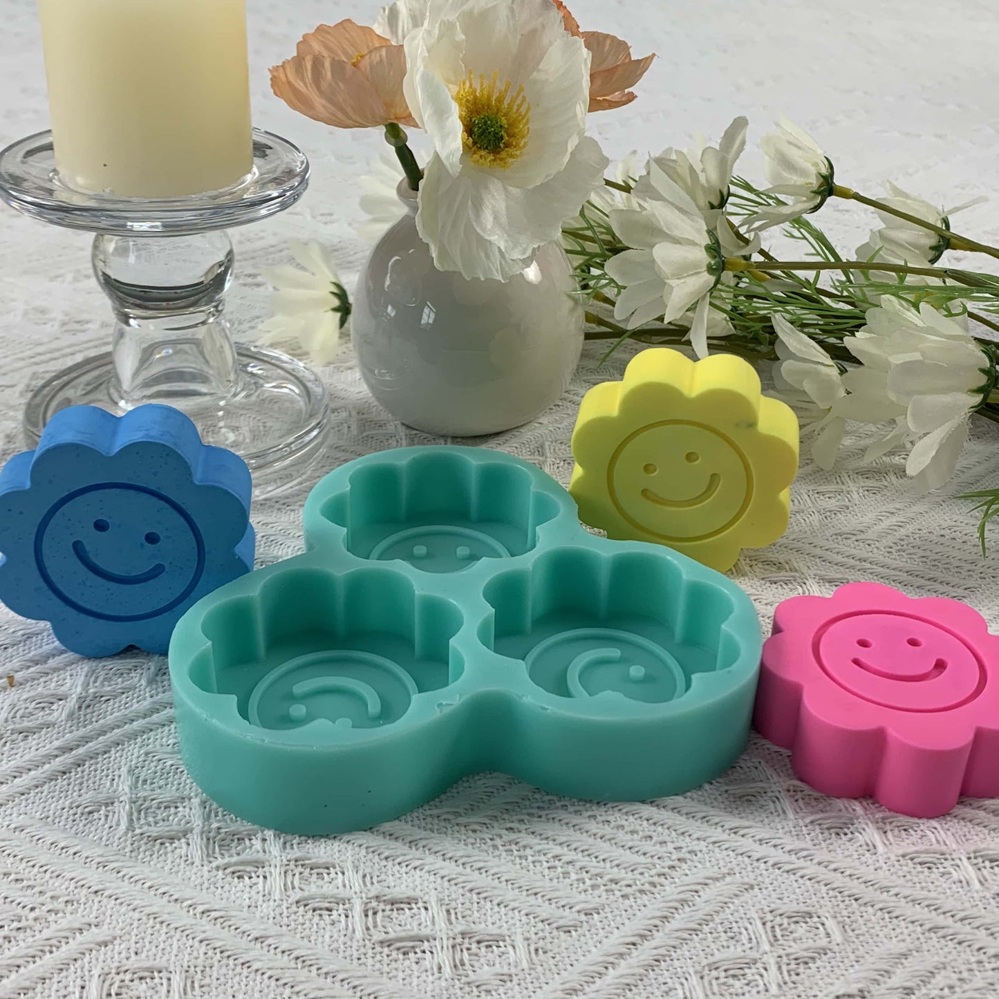 DIY Silicone Molds for Chocolate Cake Sugar, Smile Face Sunflower Soap Candle Wax Mold, Decorated Plaster Resin Mould
