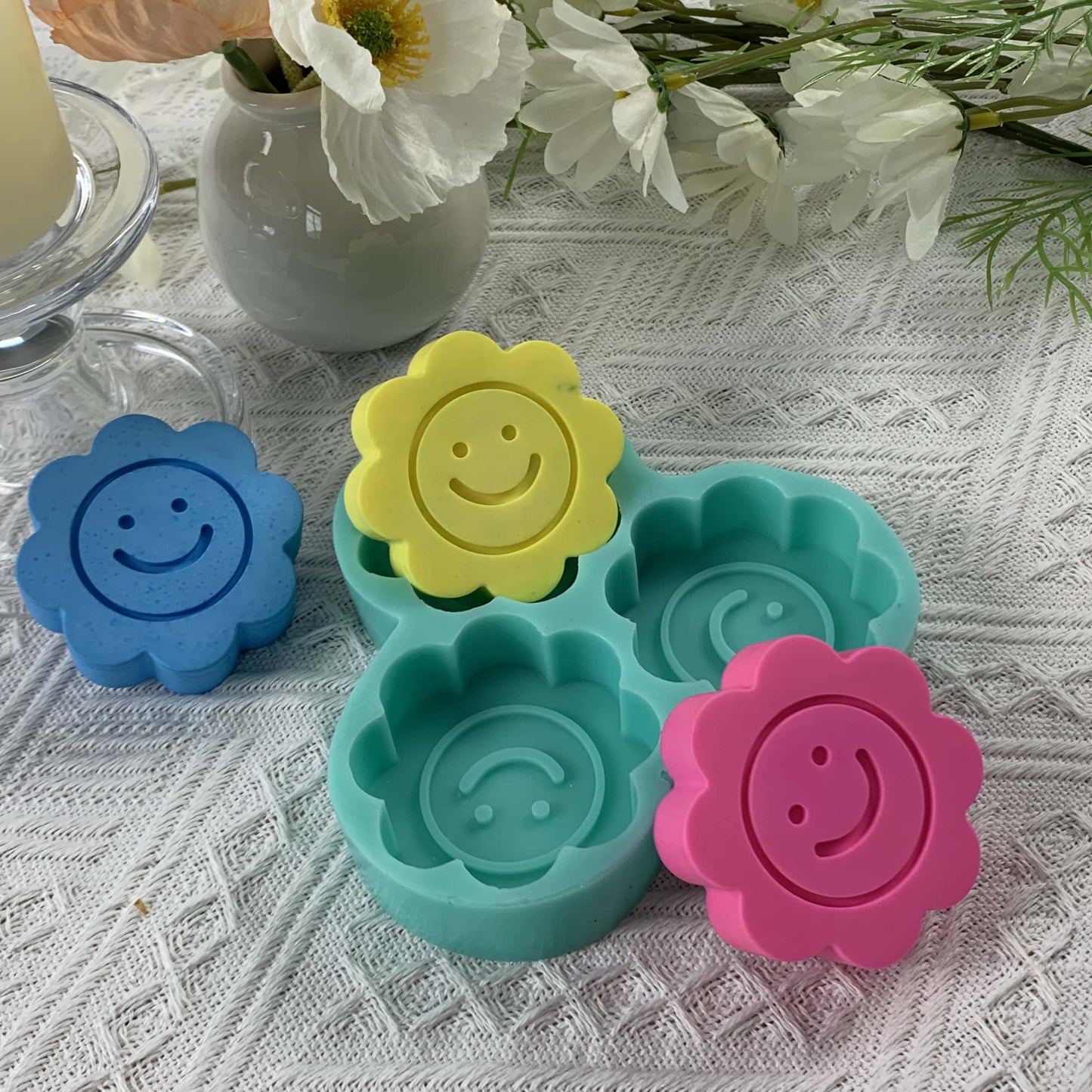 DIY Silicone Molds for Chocolate Cake Sugar, Smile Face Sunflower Soap Candle Wax Mold, Decorated Plaster Resin Mould