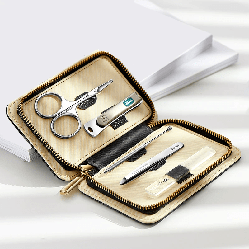 5 in 1 Manicure Set, Simple & Practical Kit in Contrast Leather Case with Stainless Steel Nail Clippers