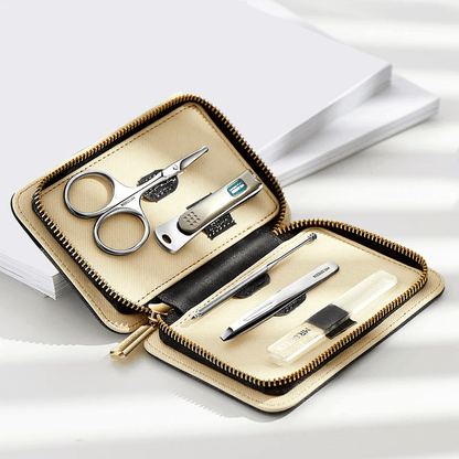 5 in 1 Manicure Set, Simple & Practical Kit in Contrast Leather Case with Stainless Steel Nail Clippers