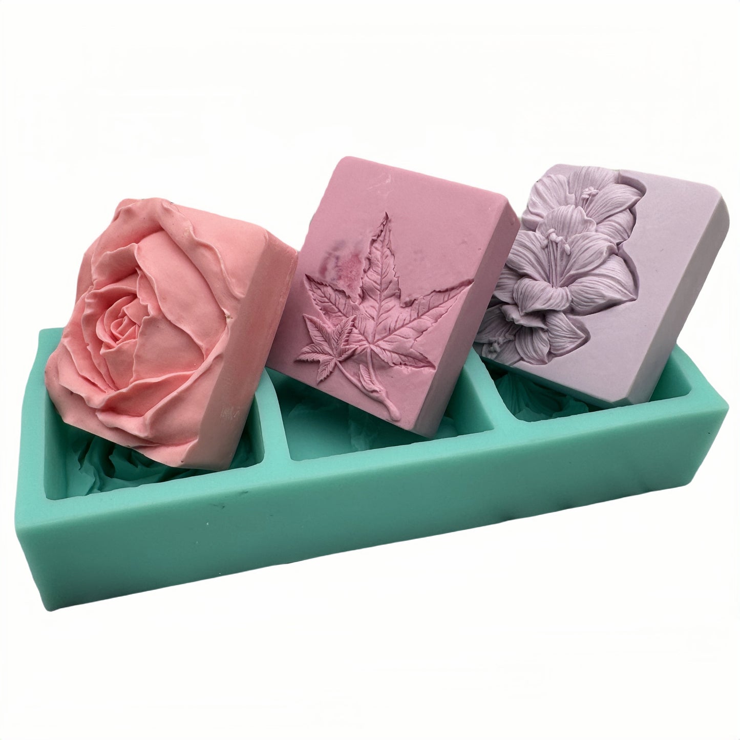 Handmade Silicone Soap Mold 3 Cavities Flower Design, Natural Soap Making, DIY Chocolate Candle Mold