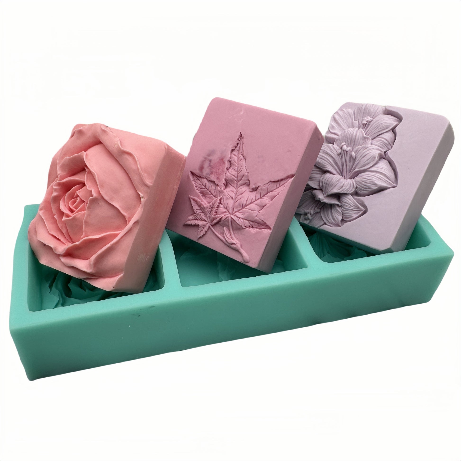 Handmade Silicone Soap Mold 3 Cavities Flower Design, Natural Soap Making, DIY Chocolate Candle Mold