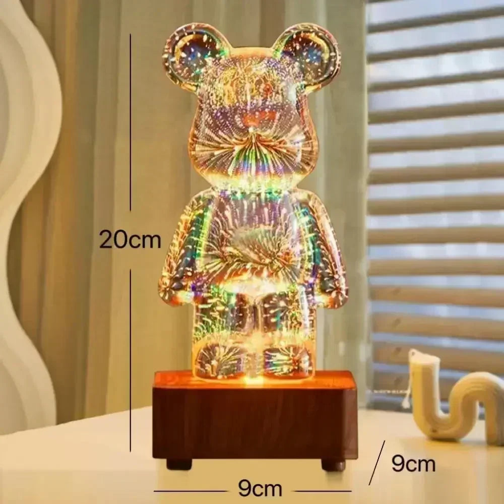 LED 3D Bear Firework Night Light, USB Color Changeable Ambient Lamp with 7 Colors, 3 Light Modes for Kids Room, Bedroom