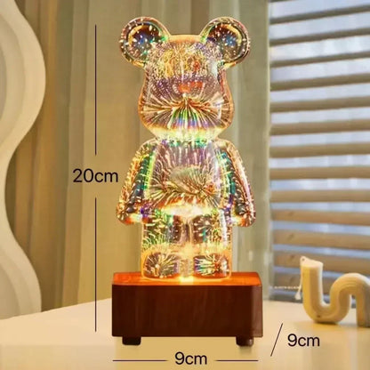 LED 3D Bear Firework Night Light, USB Color Changeable Ambient Lamp with 7 Colors, 3 Light Modes for Kids Room, Bedroom