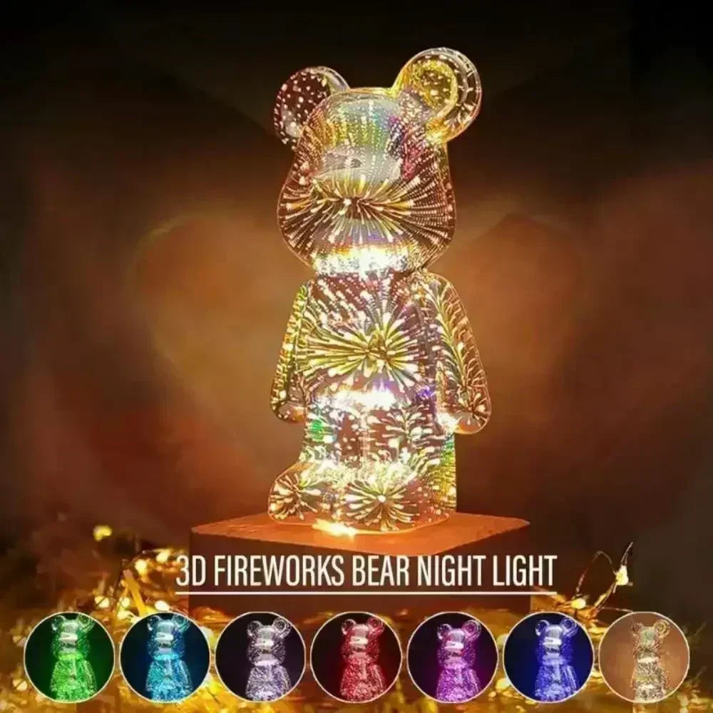 LED 3D Bear Firework Night Light, USB Color Changeable Ambient Lamp with 7 Colors, 3 Light Modes for Kids Room, Bedroom