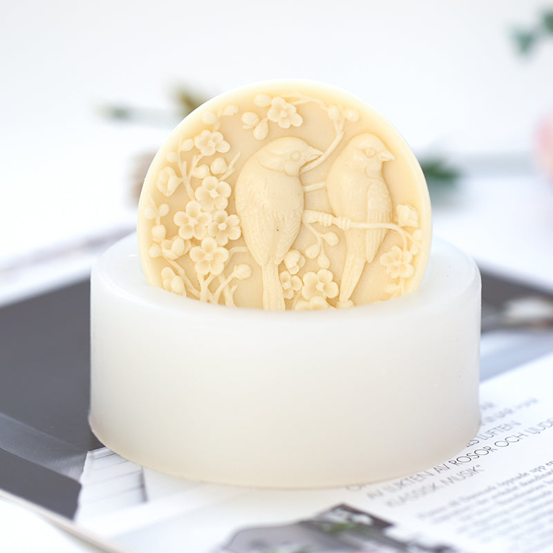 Round Shape Birds DIY Soap Mold, Silicone Bird Flower Mold for Scented Candle, Plaster, Cake Resin Crafts