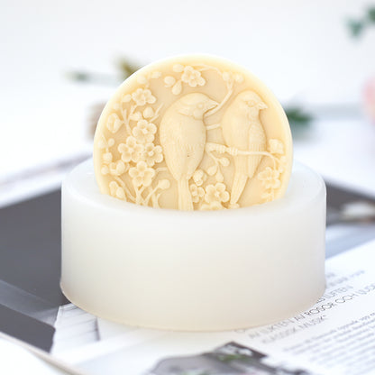 Round Shape Birds DIY Soap Mold, Silicone Bird Flower Mold for Scented Candle, Plaster, Cake Resin Crafts
