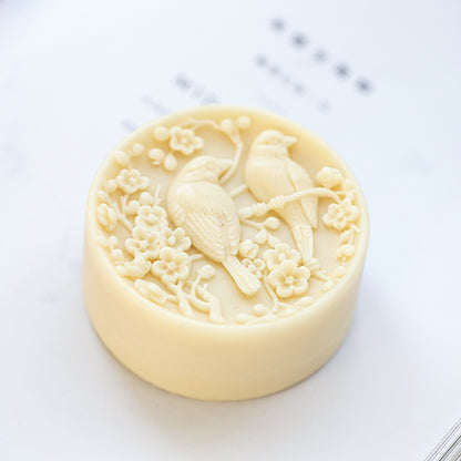 Round Shape Birds DIY Soap Mold, Silicone Bird Flower Mold for Scented Candle, Plaster, Cake Resin Crafts