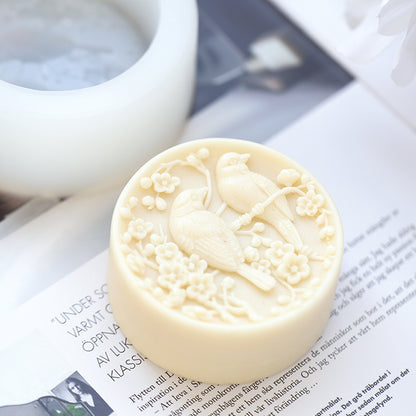 Round Shape Birds DIY Soap Mold, Silicone Bird Flower Mold for Scented Candle, Plaster, Cake Resin Crafts