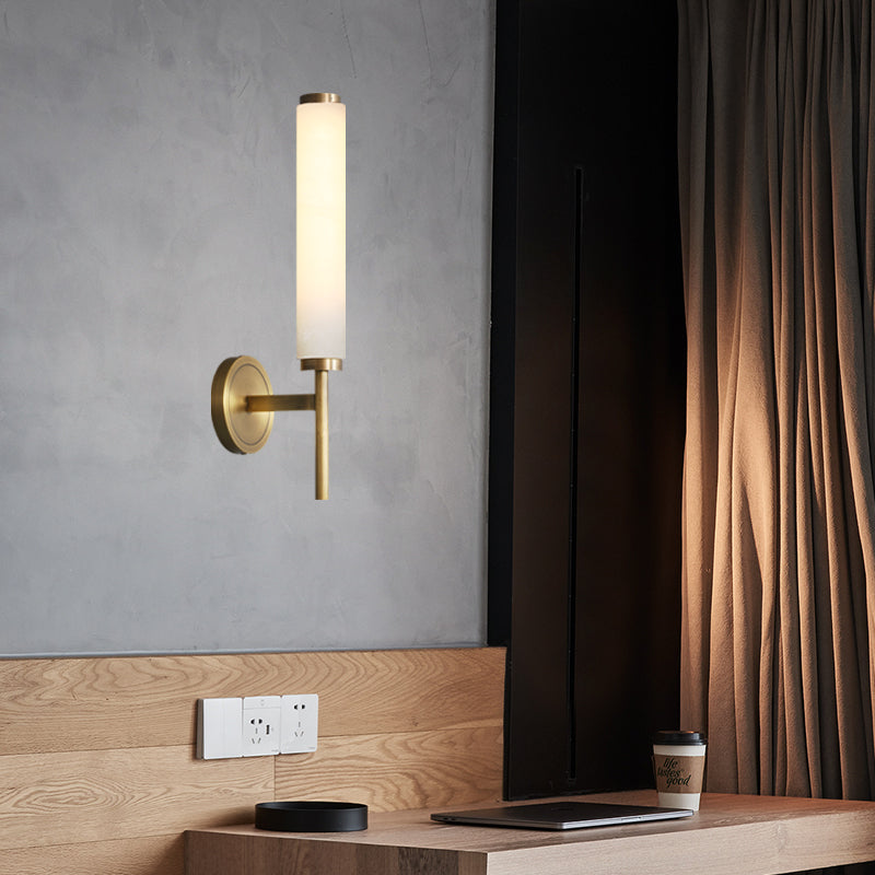 Modern Marble Wall Light with Copper Finish, Creative E14 Sconce for Living Room, Bedroom, Study Home Decor