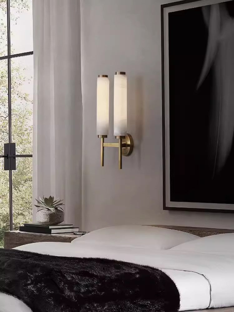 Modern Marble Wall Light with Copper Finish, Creative E14 Sconce for Living Room, Bedroom, Study Home Decor