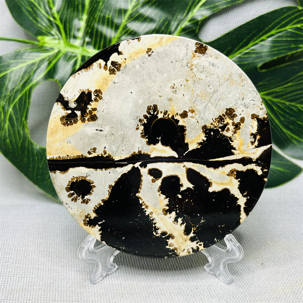 Hand Polished Natural Rock Picture Stone Round Coasters, Abstract Spiritual Healing Witchcraft Decor, Holiday & Home