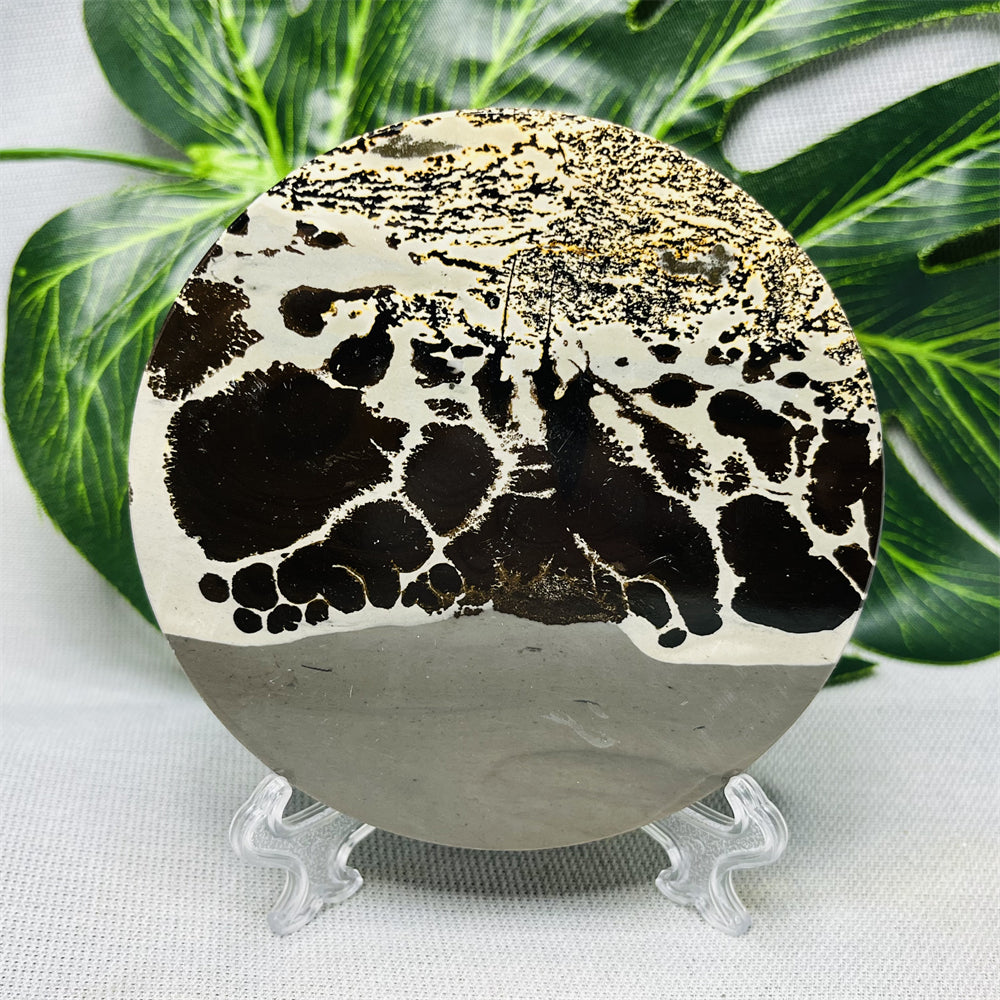 Hand Polished Natural Rock Picture Stone Round Coasters, Abstract Spiritual Healing Witchcraft Decor, Holiday & Home