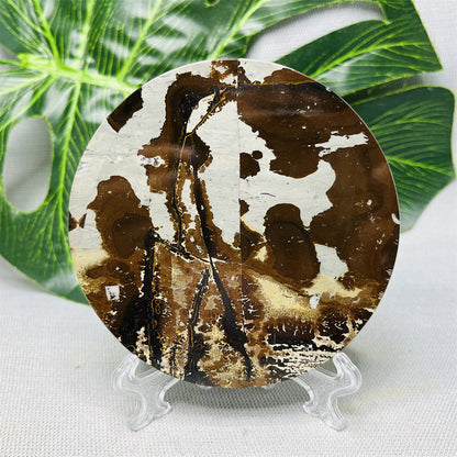 Hand Polished Natural Rock Picture Stone Round Coasters, Abstract Spiritual Healing Witchcraft Decor, Holiday & Home