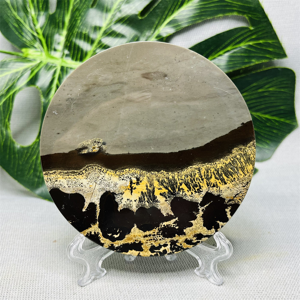 Hand Polished Natural Rock Picture Stone Round Coasters, Abstract Spiritual Healing Witchcraft Decor, Holiday & Home